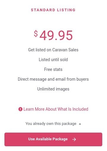 standard listing at caravan Sales