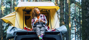 mature woman solo off-road caravan camping